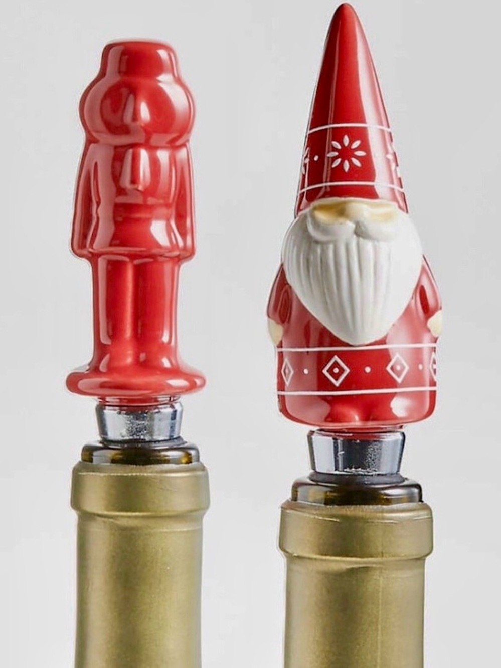Crate&Barrel Ceramic Gnome & Nutcracker Wine Bottle Stoppers - Set of 2